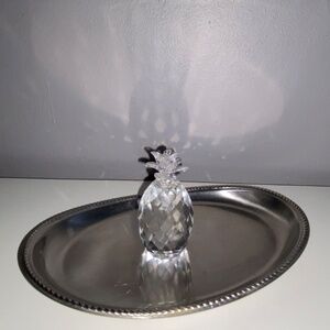 SAKS Fifth Avenue Crystal Pineapple Paperweight ALFRA ALESSI Steel Tray Set